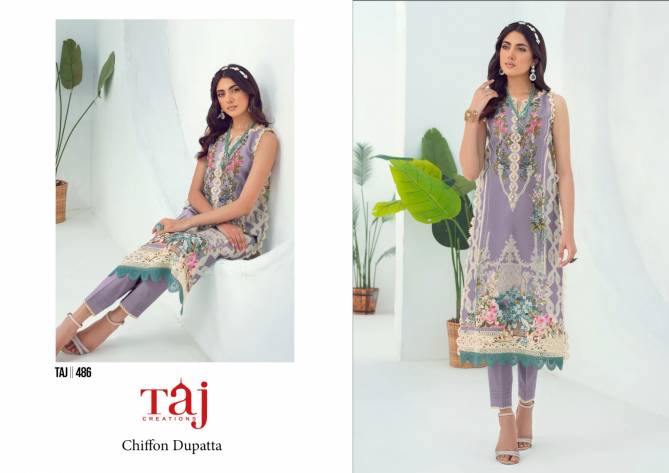 484 And 486 By Taj Embroidery Cotton Pakistani Salwar Suits Wholesale Price In Surat
